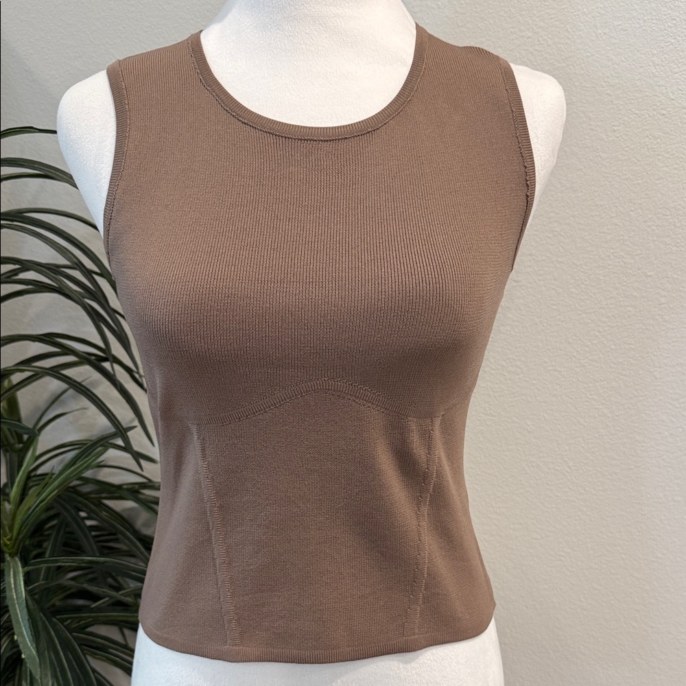 Sincerely Jules Brown Crop Top Ribbed Sleeveless Fitted Top NWOT L